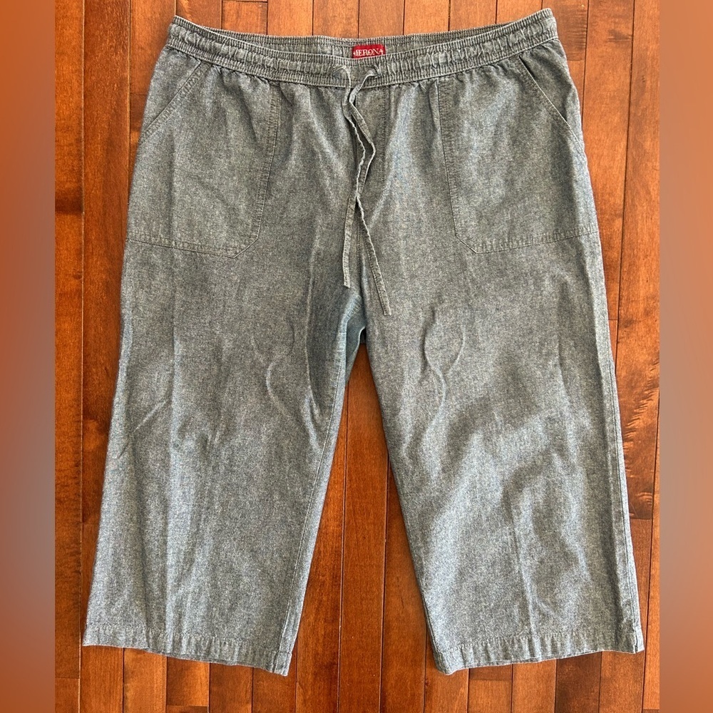 Merona Women’s Drawstring Chambray Blue Denim Capri Pants Size XXL